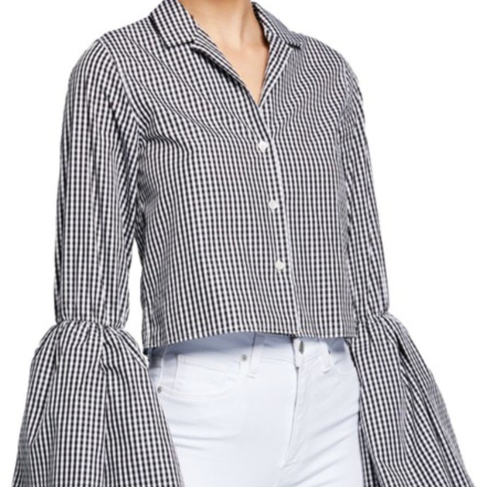Anaïs Jourden Cropped Bell-Sleeve Gingham button down